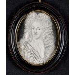 British School
A MINIATURE BUST PORTRAIT OF A 17TH CENTURY GENTLEMAN WEARING A FULL-BOTTOMED