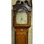 An early 19th century oak and mahogany 30-hr longcase clock with painted arched dial by Whiston (