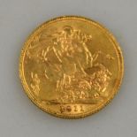 A gold sovereign, George V, 1911, London