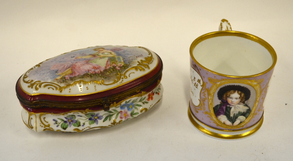 A Victorian Christening mug painted with the head and shoulder study of a young girl, inscribed in