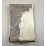 A 1930's Norwegian .925 standard cigarette case, the engine-turned body worked with a map of Norway,