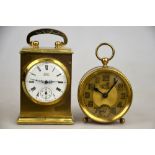 A small French brass drum-cased alarm clock, to/w an Astral desk-clock (2)