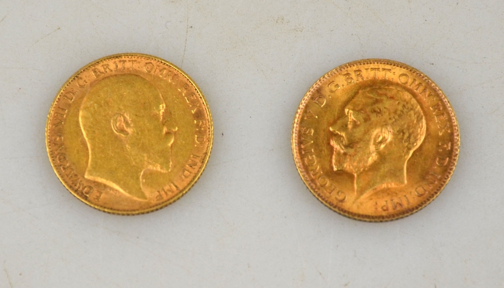 Two gold half sovereigns, Edward VII, 1906 and George V, 1914 (2)