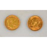 Two gold half sovereigns, Edward VII, 1906 and George V, 1914 (2)