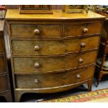 Victorian mahogany bowfront chest of two short over three long graduated cockbeaded drawers,