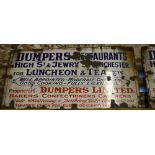 Of Winchester interest - a vintage enamel advertising sign for Dumpers Restaurants, High Street &