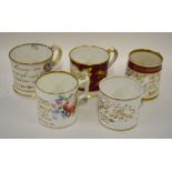 Five Victorian Christening mugs dated 1860-1873, variously inscribed in gilt with names and dates