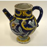 An Italian majolica apothecary wet drug/oil jar, possibly Sicilian, of bulbous form raised on a