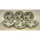 A pair of Davenport ironstone comports and five plates decorated with the 'Lilium' pattern (7)