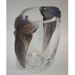 A Lalique, France 'Clematis' amethyst vase of ovoid form moulded with two stylised floral purple