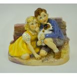 A rare Royal Worcester figural group from the Wartime Series 'Take Cover, modelled by Eileen A.