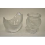 Two contemporary Lalique pieces - small oval bowl, 14.5 cm long x 11 cm h. and a scrolling ovoid