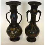 Two Chinese champleve vases, one decorated with butterflies around the neck and Taotie masks to