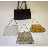 1950's brown crocodile handbag, a cream