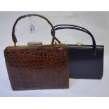 1940's brown crocodile handbag with purs