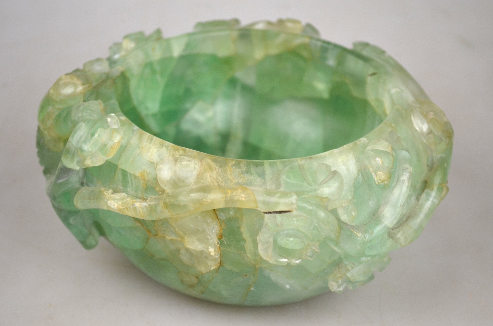 A Chinese rock crystal bowl carved with a boy and a continuous floral scroll, 19th century, 16.5 - Image 2 of 3