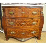 A late 18th century serpentine form chequer marquetry inlaid rosewood/kingwood marble topped