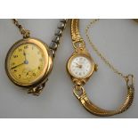 A lady's 9ct gold Rhodania pocket watch