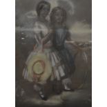 English school - 'Emily and Lucy Midwood', pastel, circa 1855, 52 x 38 cm Condition Report Poor