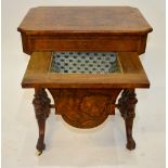 A Victorian inlaid burr walnut work tabl