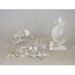 Three Waterford Crystal models:  Seal, 20 cm long, Dolphin, 10 cm h., Small Seahorse, 17.5 cm h. (3)