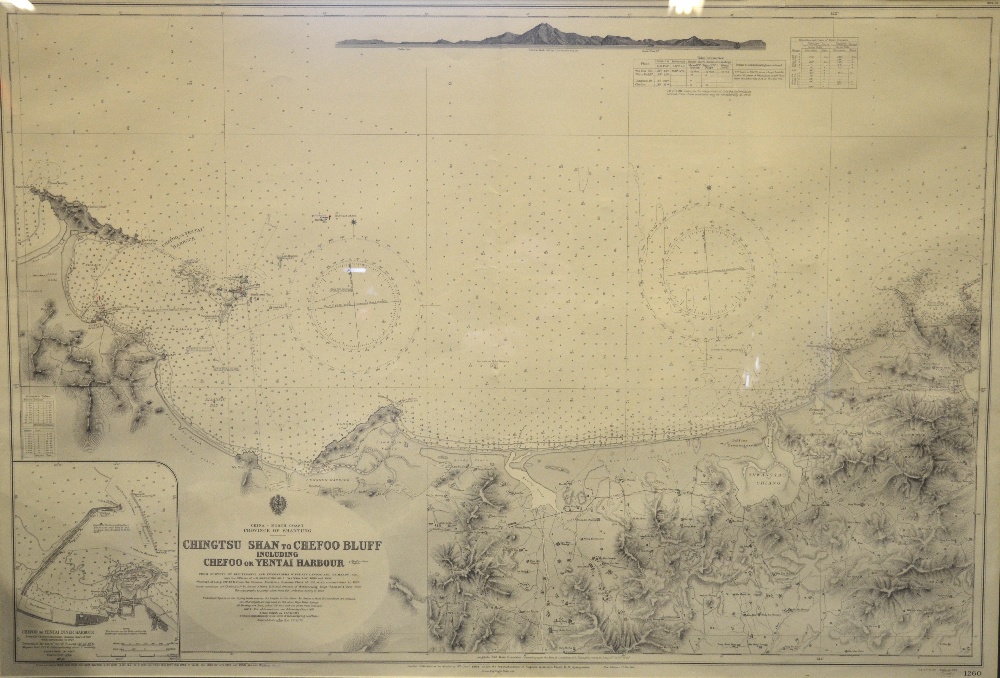 Two large framed Admiralty charts of the Chinese coast, Macao to Canton & Chingtsu Shan to Chefoo - Image 2 of 6