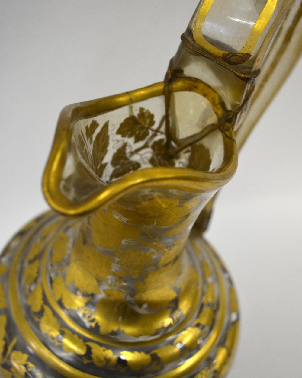 A 19th century continental glass wine ewer ornately decorated with fruit and vine, 40 cm h. - Image 2 of 4