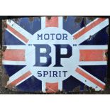 A large vintage 'BP Motor Spirit' Union Jack enamel sign, 92 x 137 cm a/f Condition Report enamel