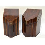 A pair of George III crossbanded figured mahogany slope top knife boxes Condition Report They have