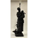 A large bronzed spelter figural lamp, mo