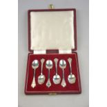 A cased set of six silver lace-back coff