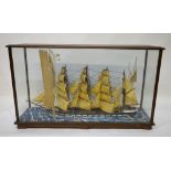 A vintage cased diorama of a fully rigge