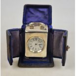 A small silver carriage clock with French movement and enamelled dial, Henry Matthews, Birmingham