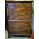 A George III mahogany chest on chest, the moulded cornice with Greek-key edge over two short and