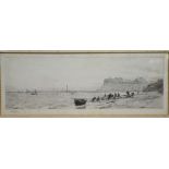 W.L. Wyllie - Dragging nets off the coast of Whitby, Yorkshire, drypoint etching, fore-edge signed
