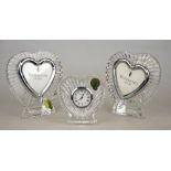 Three Waterford Crystal heart shaped photograph frames, 2 x 11 cm h. and 1 x 7.5 cm h. (3) Condition