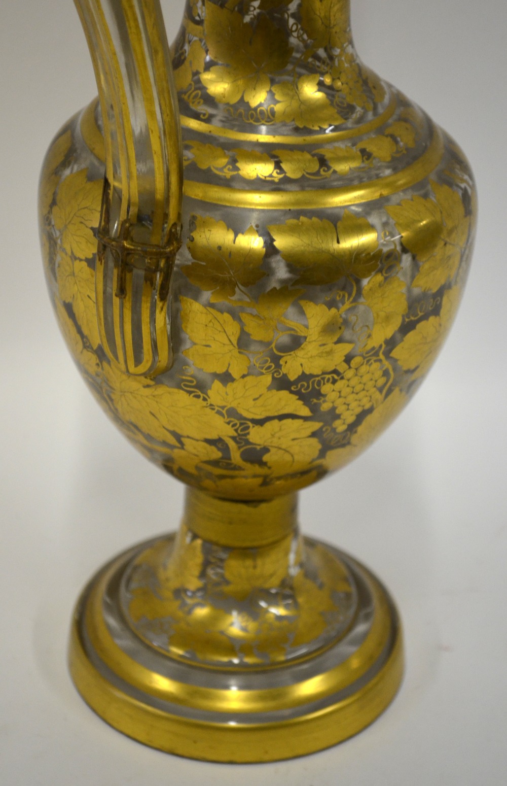 A 19th century continental glass wine ewer ornately decorated with fruit and vine, 40 cm h. - Image 4 of 4
