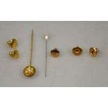 Victorian yellow gold stick pin with hal