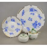Herend, Hungary dinner plate and matching side plate decorated with blue flowers and butterflies