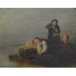 Victorian school - 'Crabbing', oil on panel, 15 x 17.5 cm Condition Report Gilt frame, surface