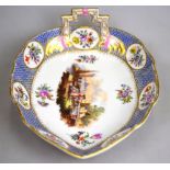 An early 19th century Berlin porcelain leaf shaped dish finely painted in enamels depicting