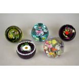 Five Caithness glass paperweights - Carnation, Flying Fish, Double Dragonfly, Royal Flourish and