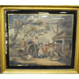 After Morland - crystoleum print of coach outside the Bell Inn, 44 x 54 cm Condition Report Black