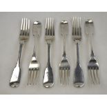 A set of six William IV silver fiddle pattern table forks, William Chawner II, London 1830, 14.5