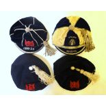 Two velvet rugby caps one dated 1922-23
