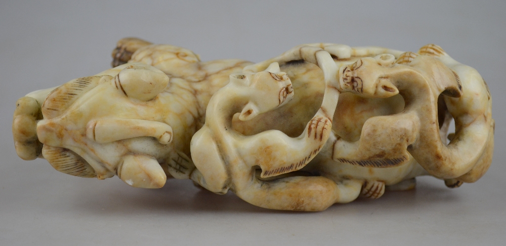A Chinese heavy carved marble group of a - Image 6 of 6