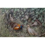 Ken Warner? - Pheasants under cover, oil on board, signed lower right, 59 x 89 cm Condition Report