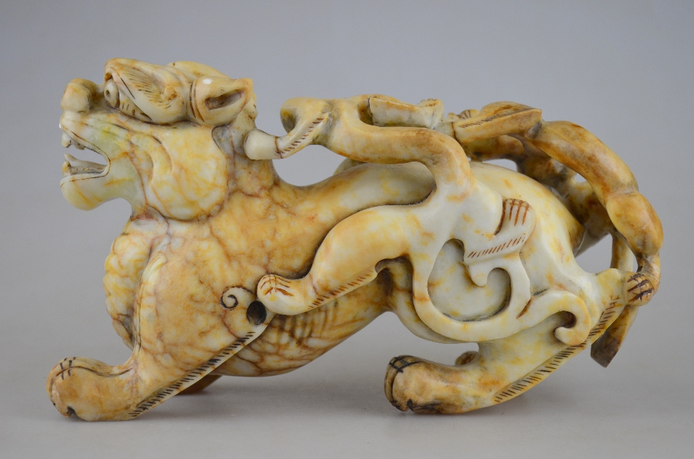 A Chinese heavy carved marble group of a