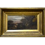 John Clayton Adams - Sheep in a landscape, oil on canvas, signed lower right, 17 x 34 cm