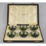 A set of six Chinese spinach jade small